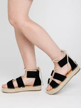 Sandales espadrilles compensées à laçage croisé