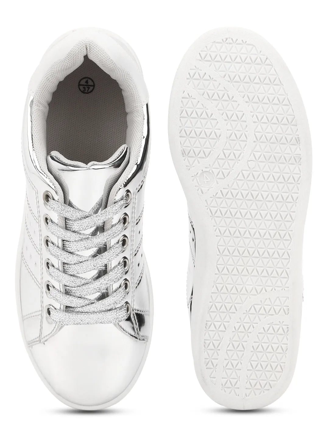 Silver Metallic Lace-Up Sneakers