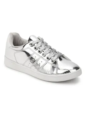 Silver Metallic Lace-Up Sneakers