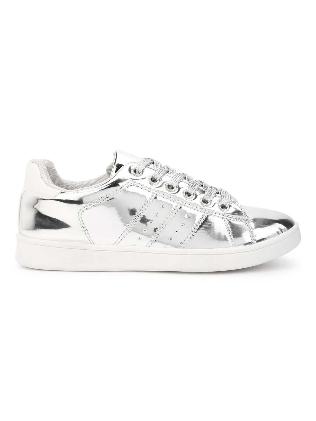 Silver Metallic Lace-Up Sneakers