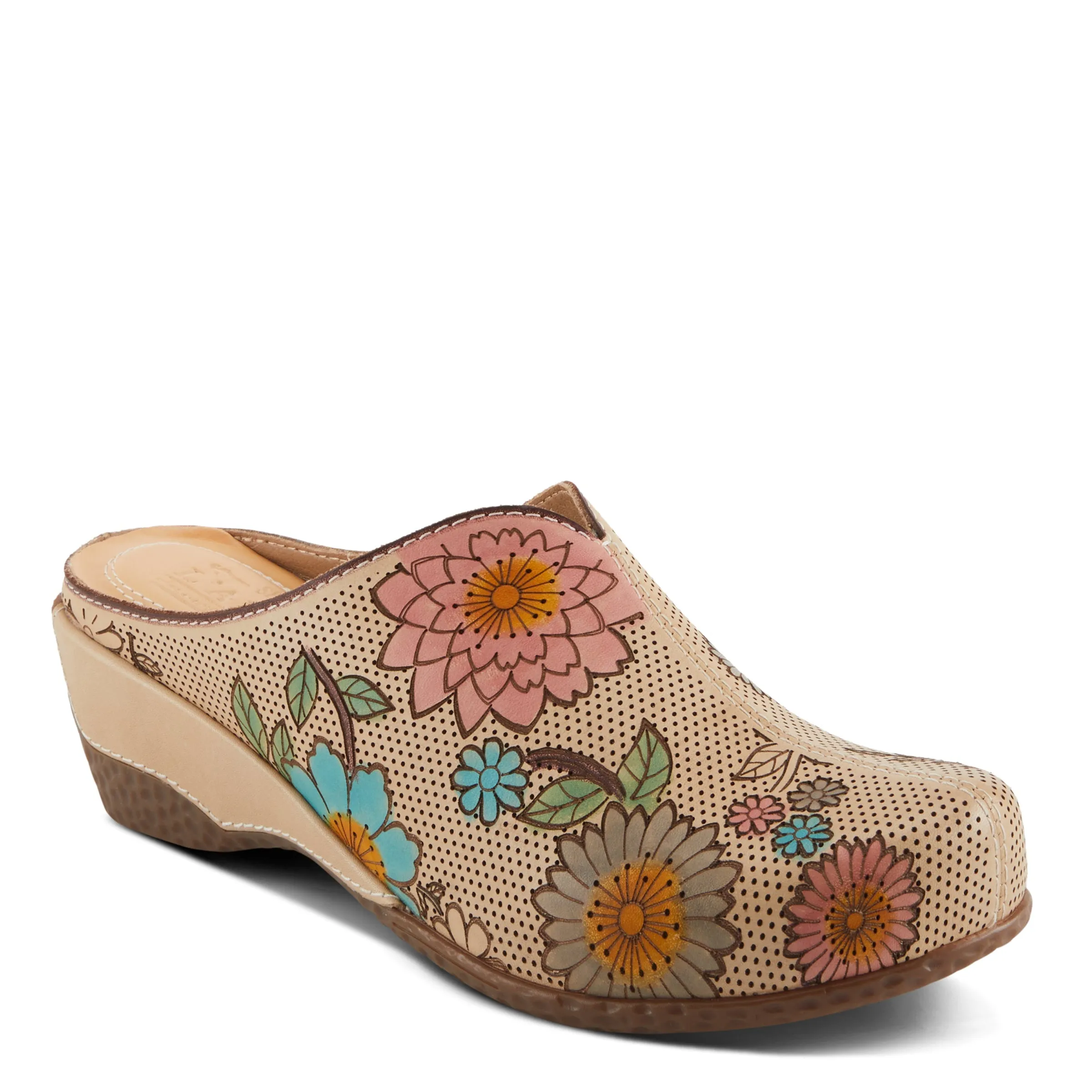 Spring Step Shoes L'Artiste Chienti Women's Hand Painted Floral Leather Clogs