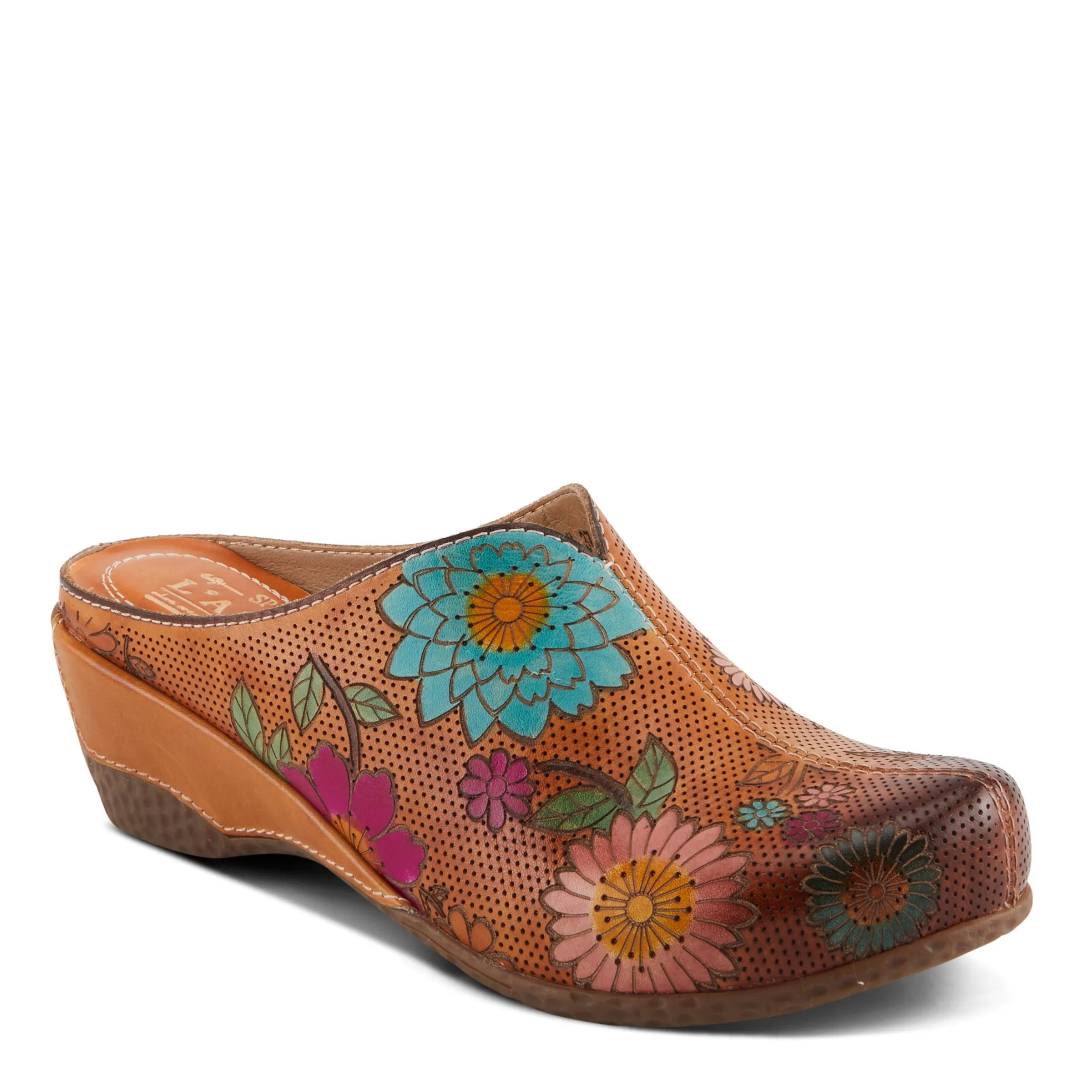 Spring Step Shoes L'Artiste Chienti Women's Hand Painted Floral Leather Clogs