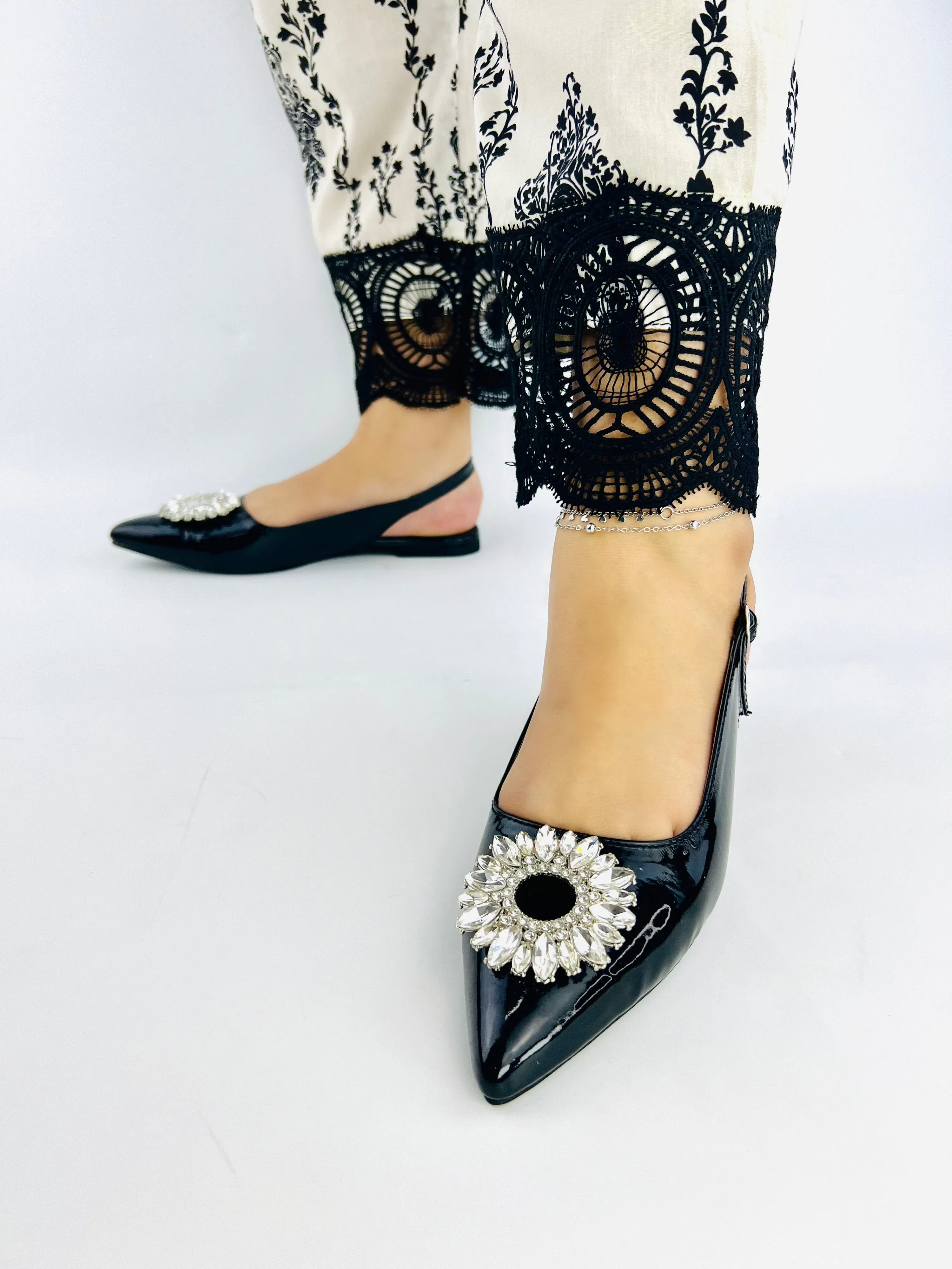 Spunkz Black Slingback Sun Buckle Flat Pumps