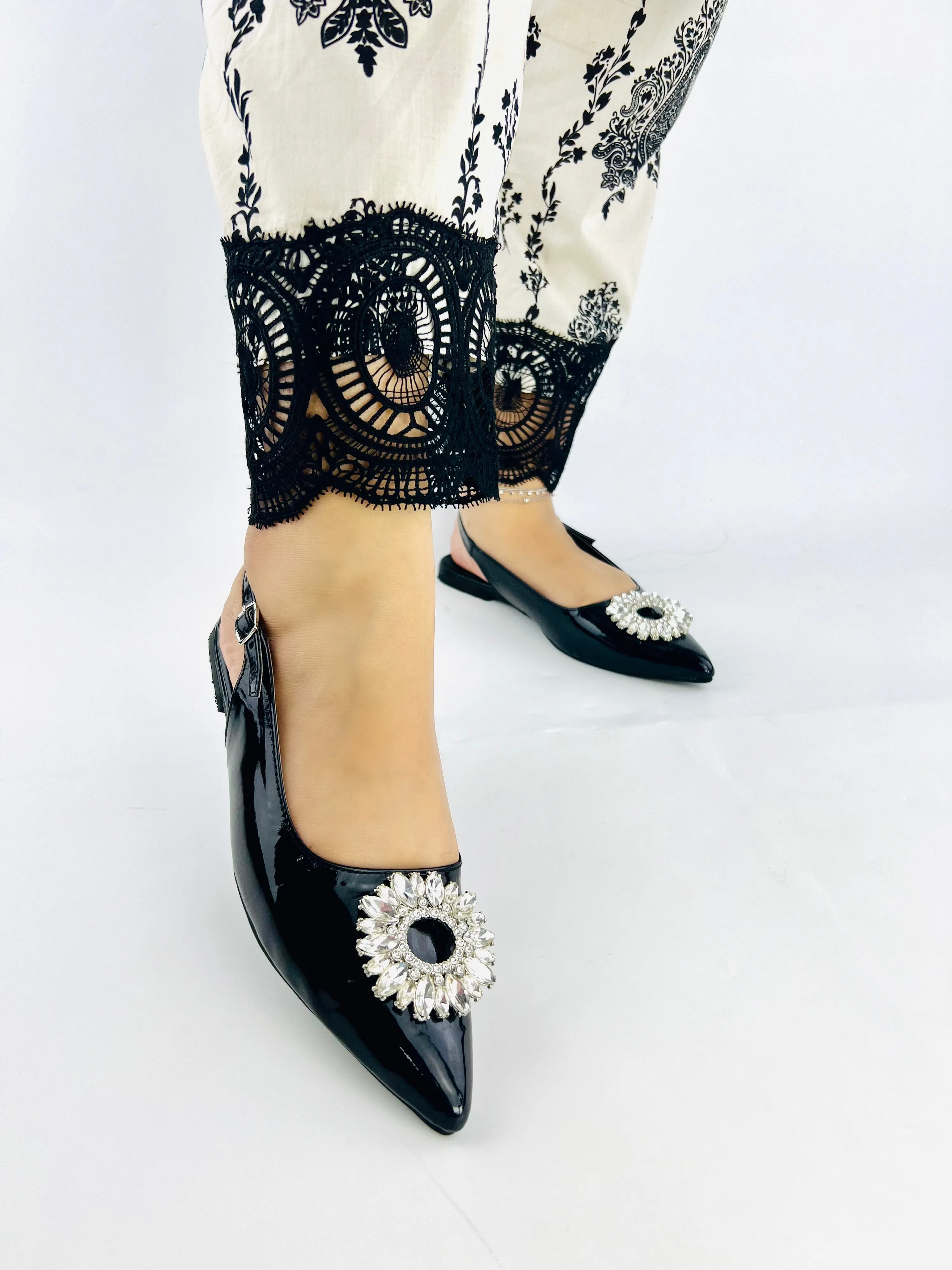 Spunkz Black Slingback Sun Buckle Flat Pumps