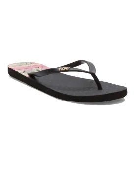 Viva Printed Flip Flops in Black, Pink & Soft Lime