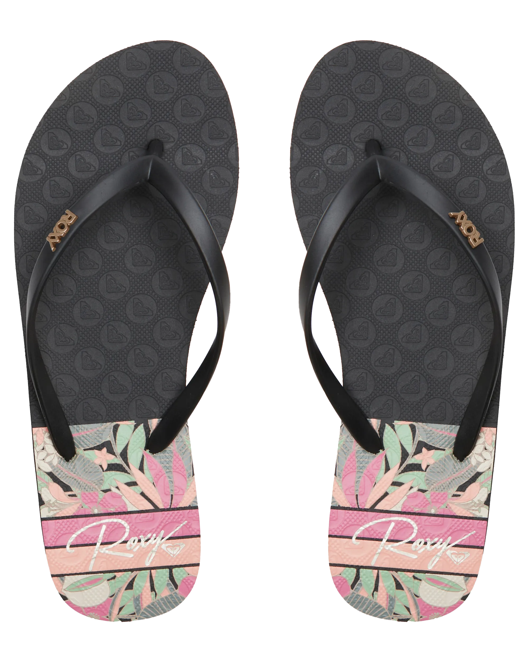 Viva Printed Flip Flops in Black, Pink & Soft Lime