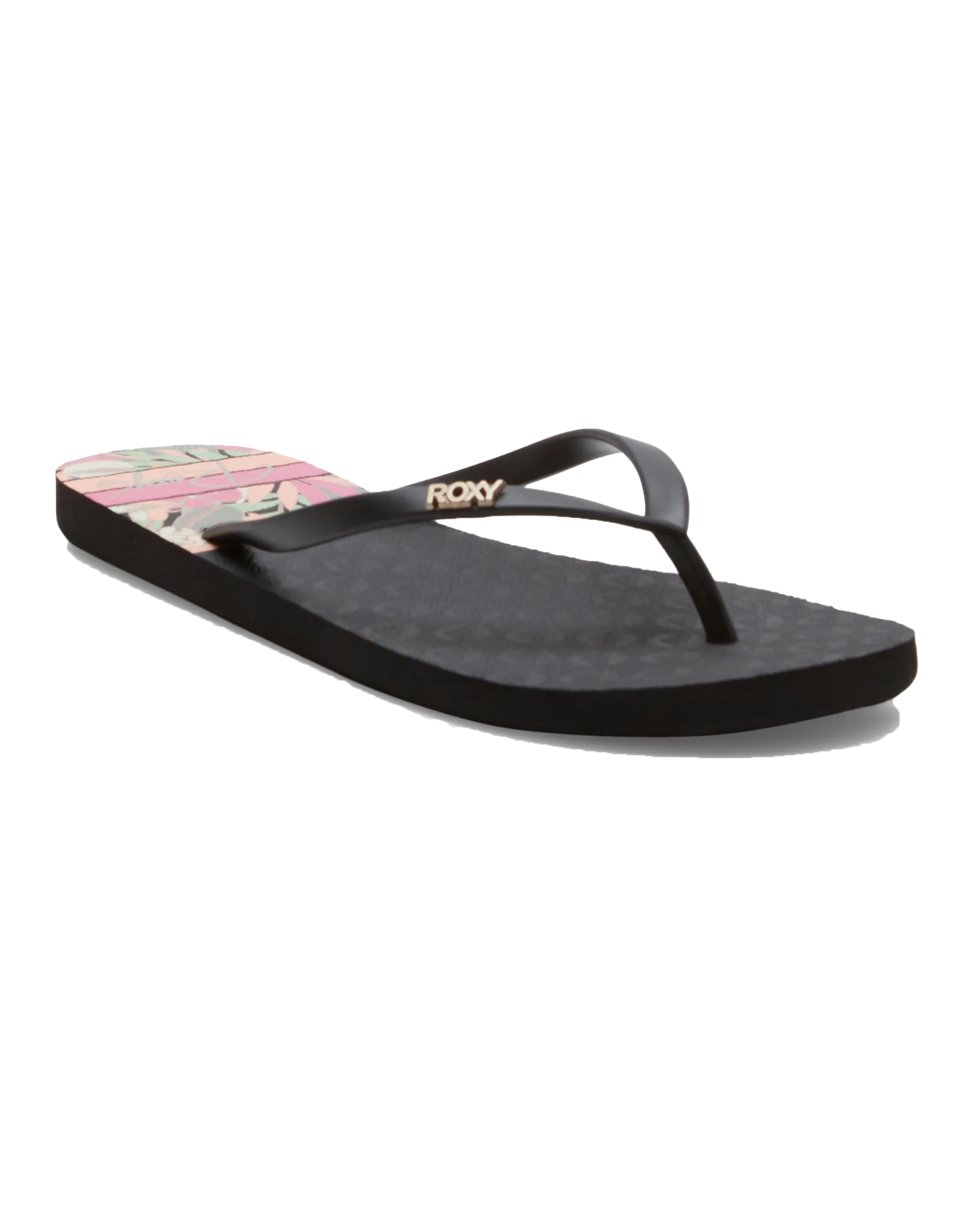 Viva Printed Flip Flops in Black, Pink & Soft Lime