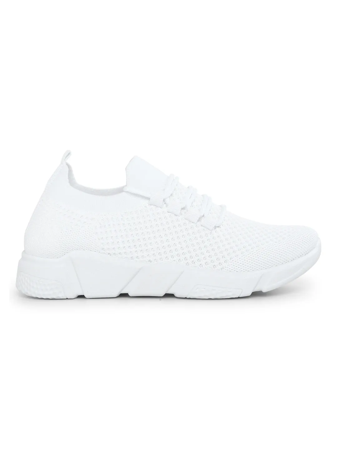 White Knitted Laced Up Sneakers