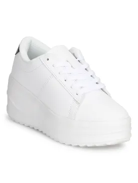 White PU Cleated Bottom Flatform Chunky Sneakers