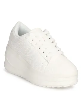 White Snake Cleated Bottom Flatform Chunky Sneakers