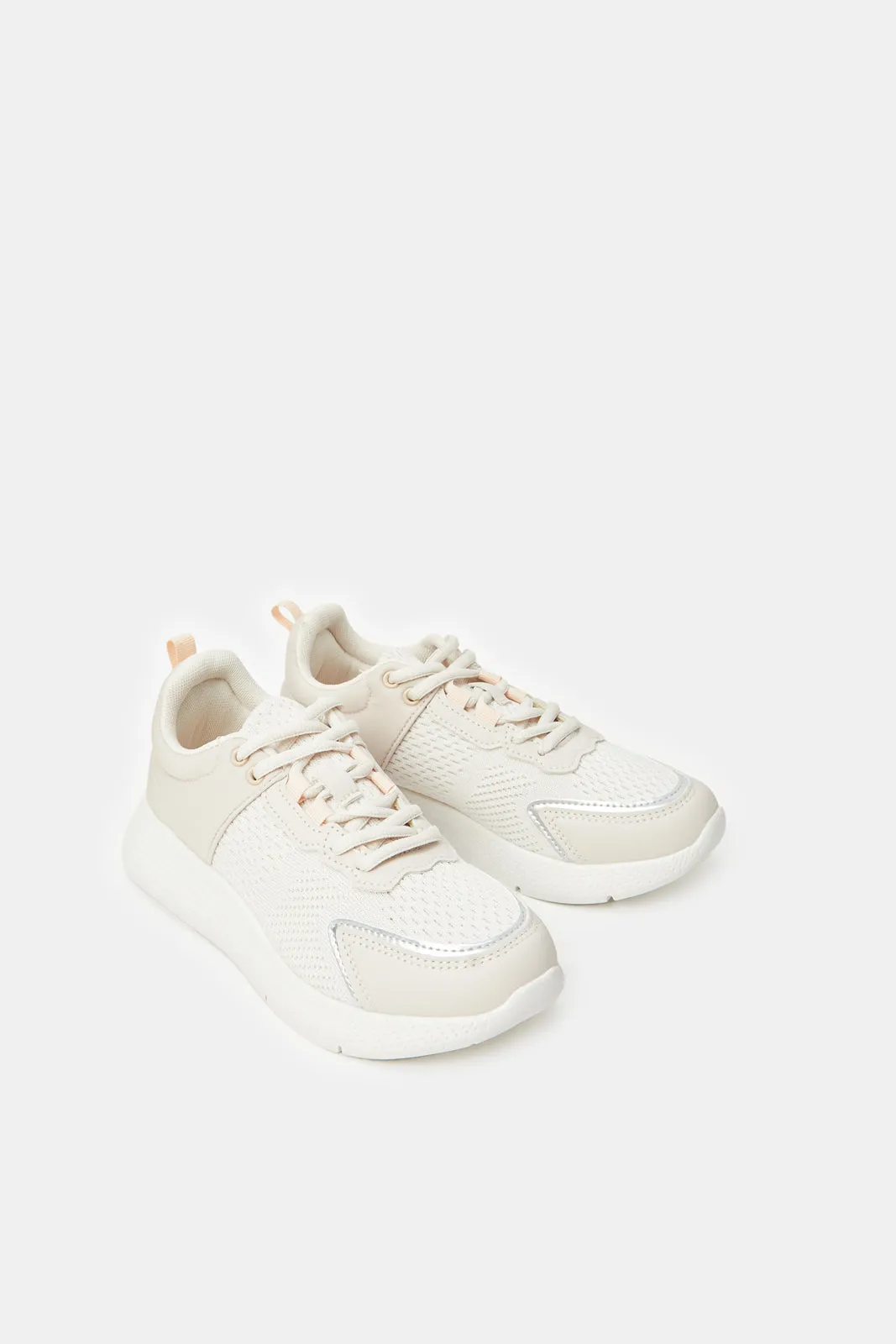 Women Beige Classic Lace Up Sneakers