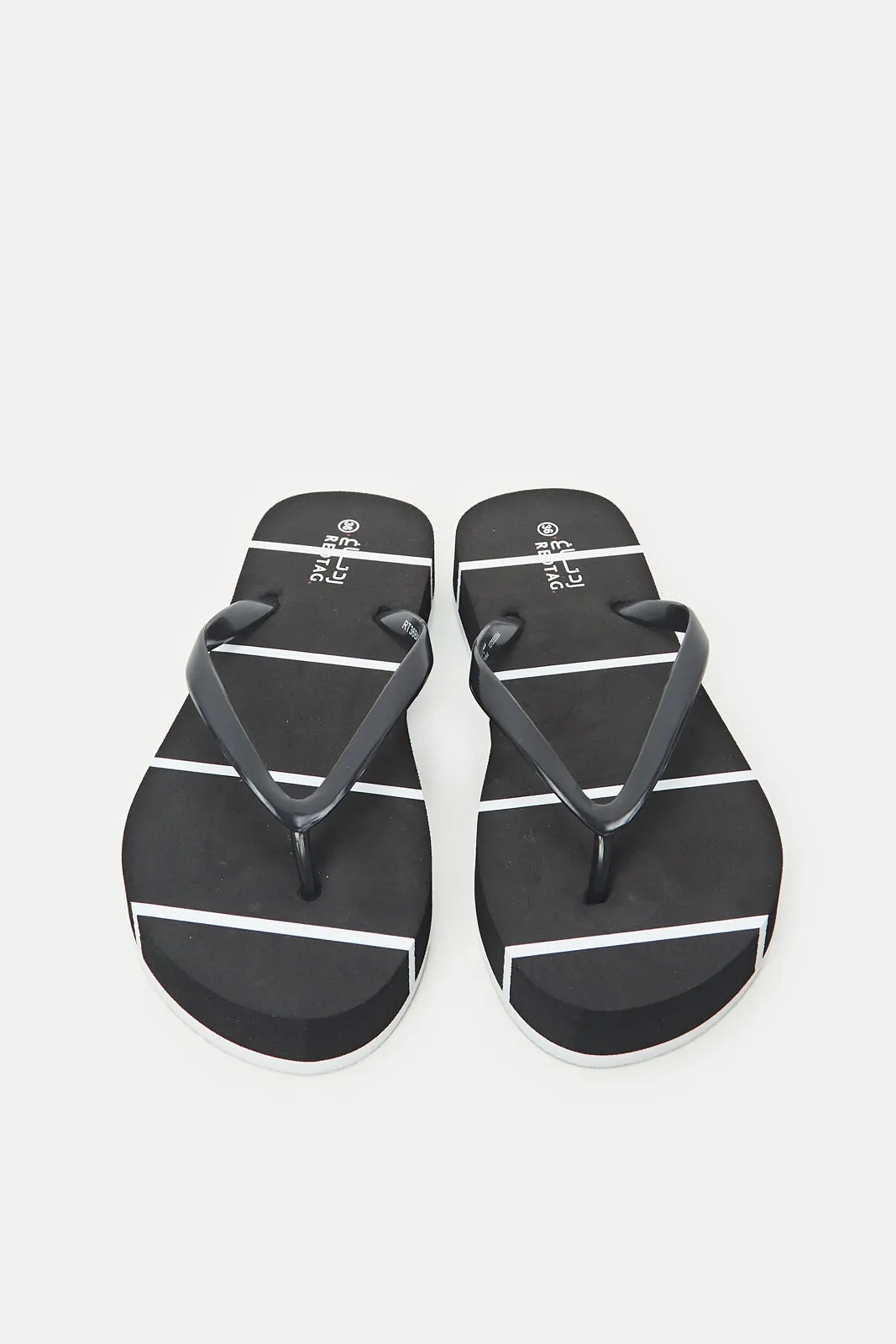 Women Black Striped Flip Flops