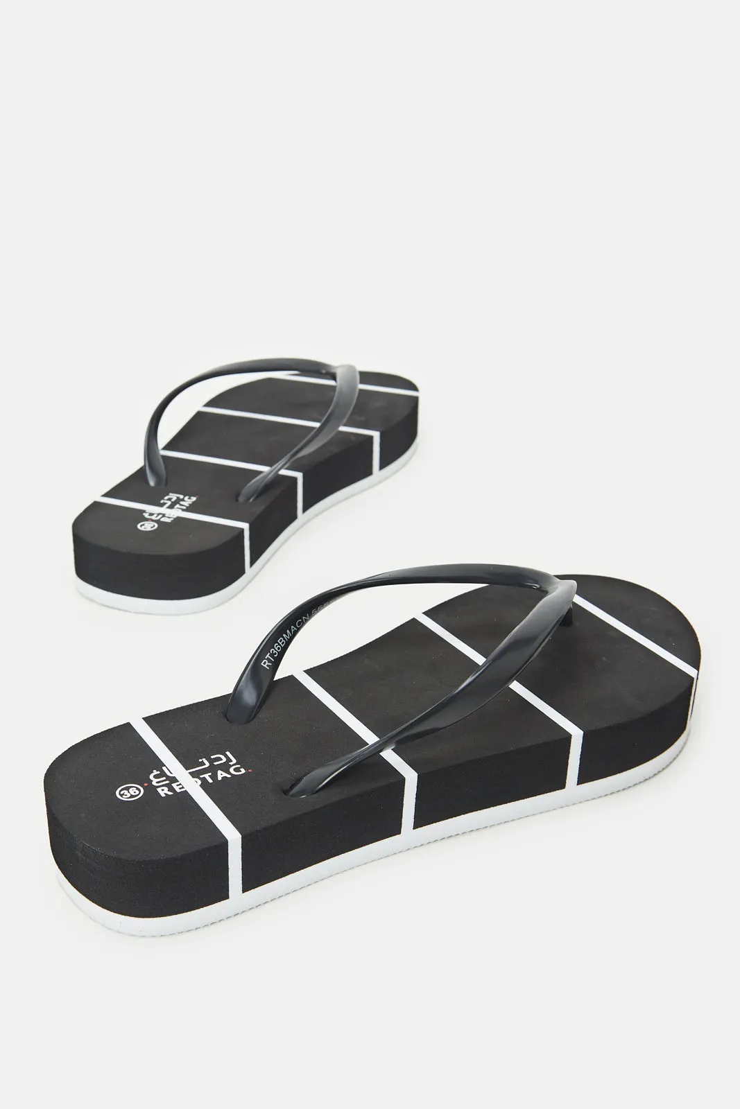 Women Black Striped Flip Flops