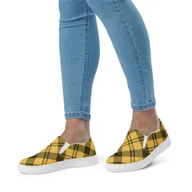 Yellow Plaid Print Women's Sneakers, Plaid Print Women’s Slip-On Canvas Shoes (US Size: 5-12)